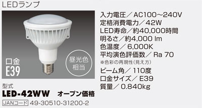 ハタヤリミテッド LEDランプ LED-42WW / 交換用光源 / 電源廻り 照明 工場扇 | 電動工具の道具道楽