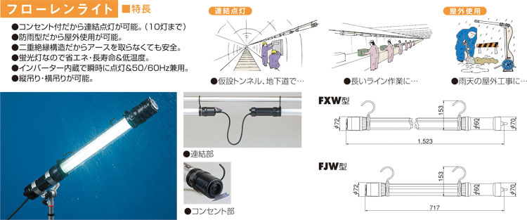 輝い ハタヤ 防雨型フローレンライト ３６Ｗ蛍光灯付 電線５ｍ 1台 FJW-5