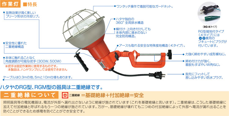 屋外用RG型作業灯300W【二重絶縁】