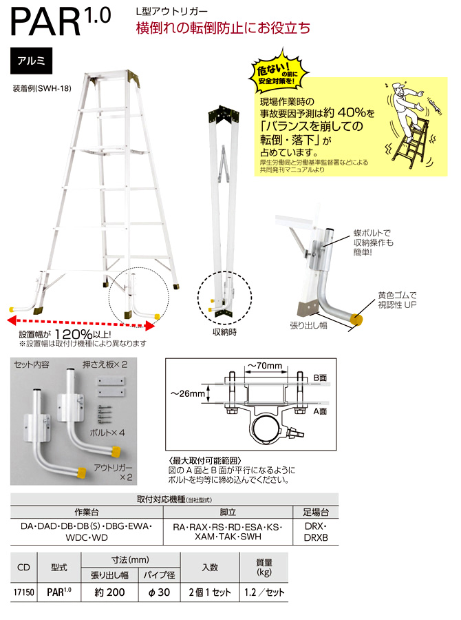 【長谷川脚立オプション】Ｌ型アウトリガー