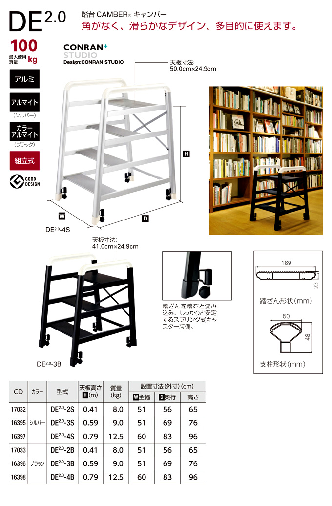 SALE／10%OFF 雑貨のお店フィーロ長谷川工業 Hasegawa 踏台 CAMBER キャンバー シルバー DE2.0-2S 0.41m  17032