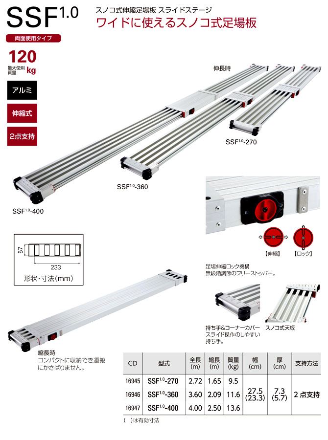 足場板 SSF1.0-270 足場板 スノコ式 2点支持 伸縮 2.72m 長谷川工業 hasegawa 通販