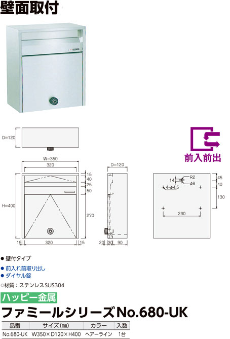 ファミールステンレスポスト【壁面取付】取付タイプ