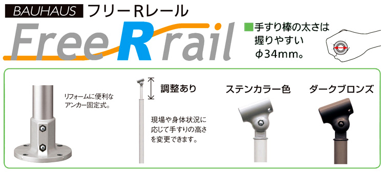 時間指定不可】 フリーRレール E埋め込み式エンド支柱 直径42.7mm×全長1100mm 手すり支柱