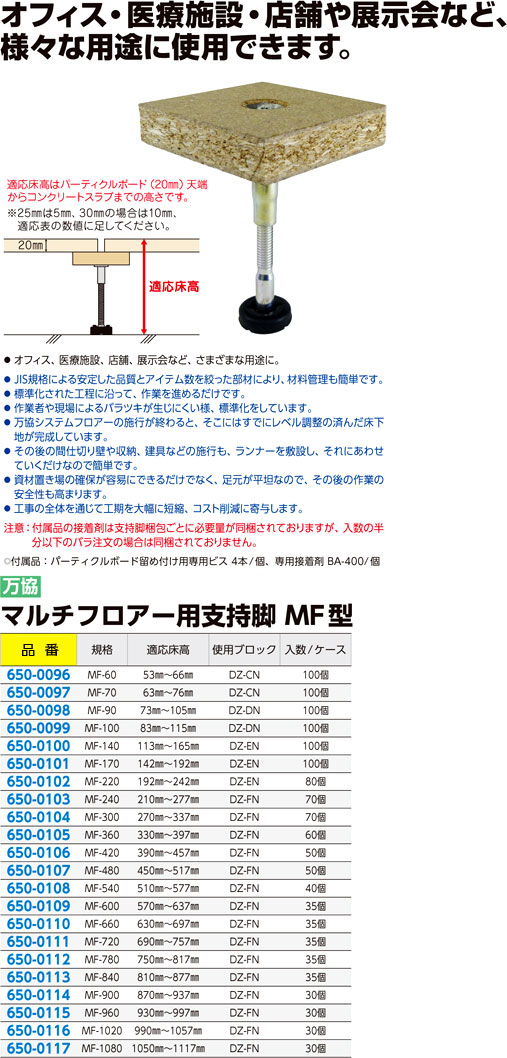 万協 マルチフロアー用支持脚MF型 MF-60 / 床束 / 建築金物 基礎金物 | 電動工具の道具道楽