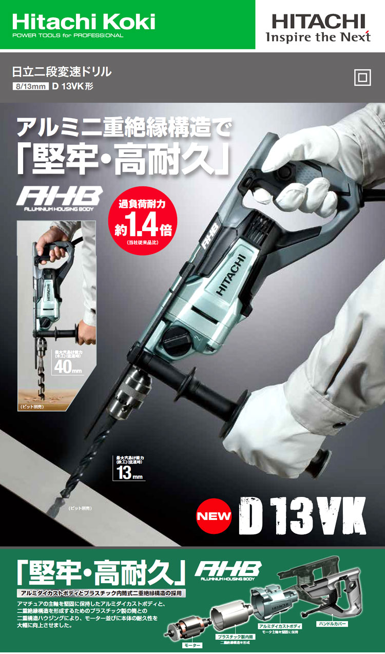 鉄工13mm二段変速ドリル