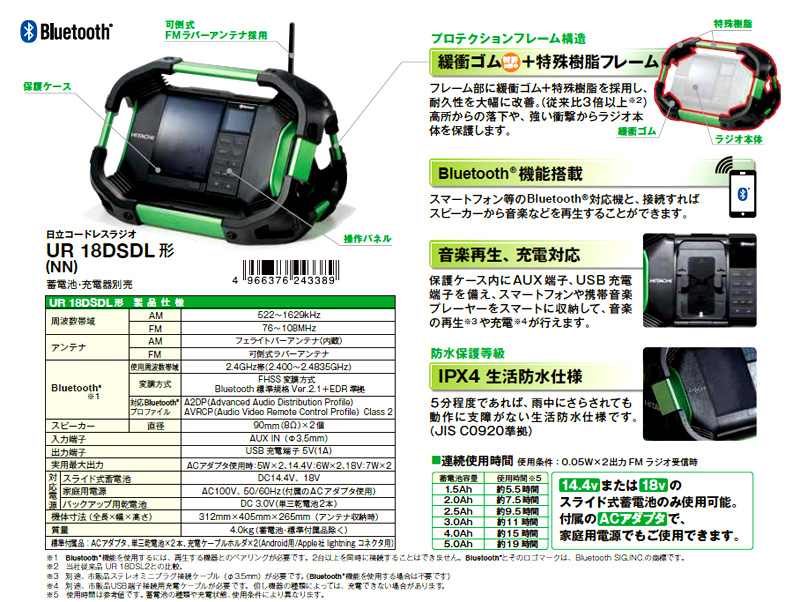 ハイコーキ コードレスラジオ UR18DSDL(NN) / ラジオ・スピーカー 