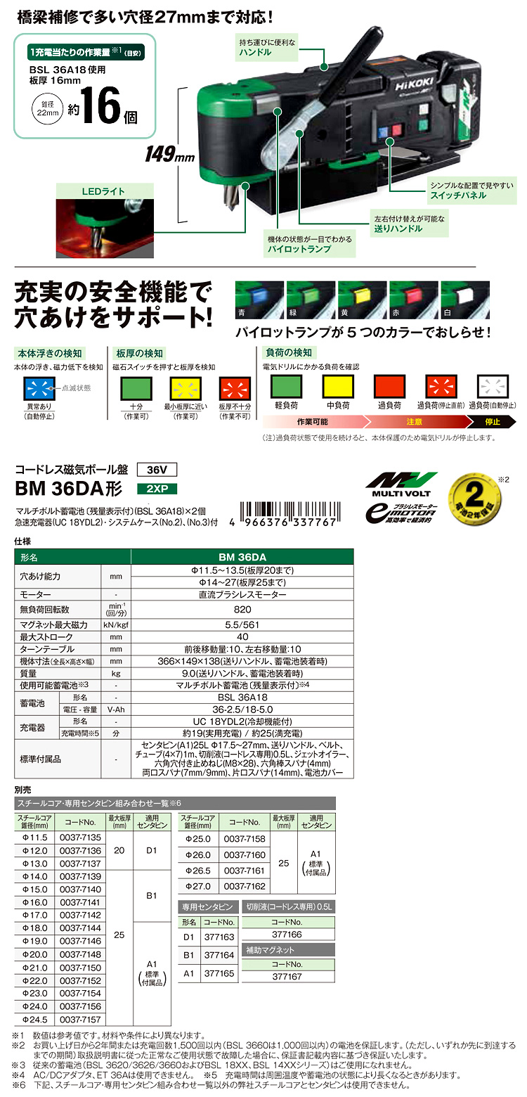 超歓迎】 001 未使用品 HiKOKI ハイコーキ コードレス磁気ボール盤 BM36DA 2XP