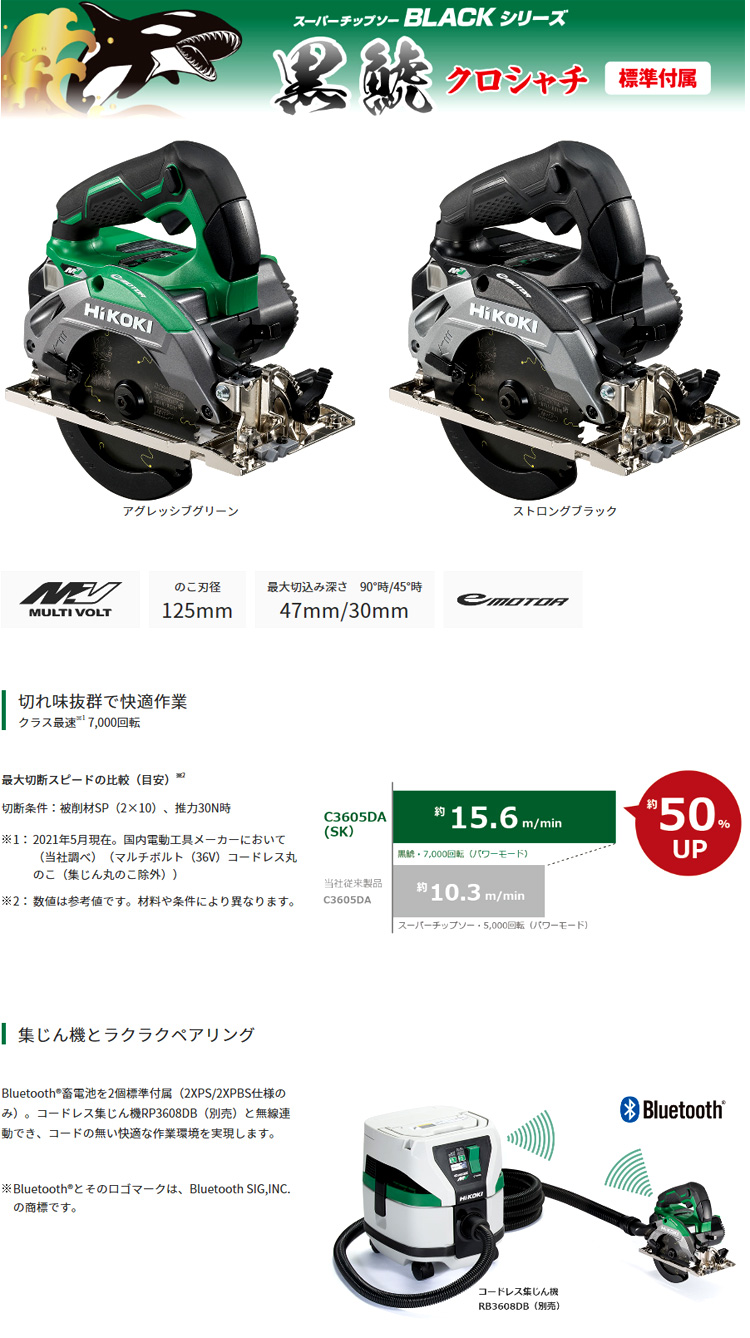 ハイコーキ 125mm36V【2.5Ah電池付】マルチボルトコードレス丸のこ