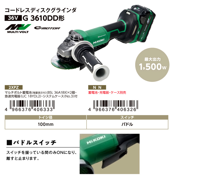 100mm36V【2.5Ah電池付】マルチボルトディスクグラインダ