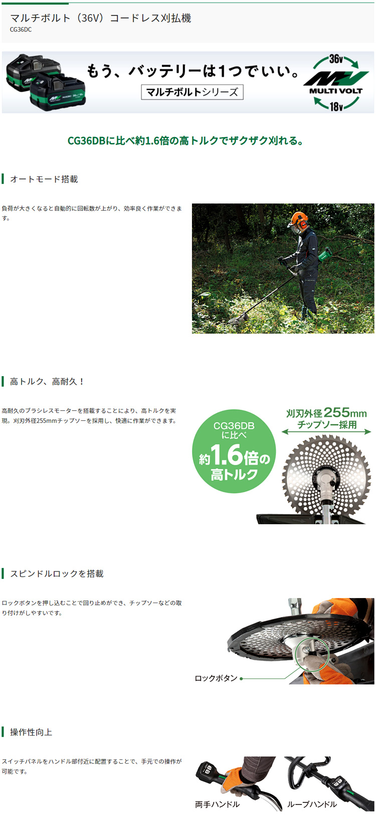 76%OFF!】 HiKOKI ハイコーキ CG36DC NN 36Vコードレス刈払機 両手ハンドルマルチボルト