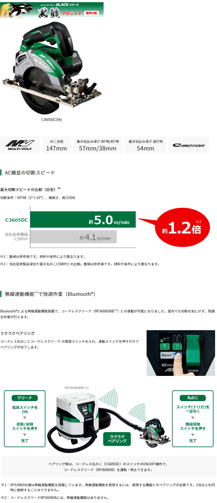 147mm36V【2.5Ah電池付】マルチボルトコードレス丸のこ