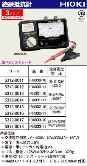 3レンジ絶縁抵抗計