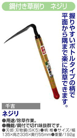 〔千吉〕鋼付き草削り　ネジリ
