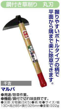 〔千吉〕鋼付き草削り　丸刃