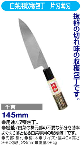 〔千吉〕白菜用収穫包丁　片刃薄刃