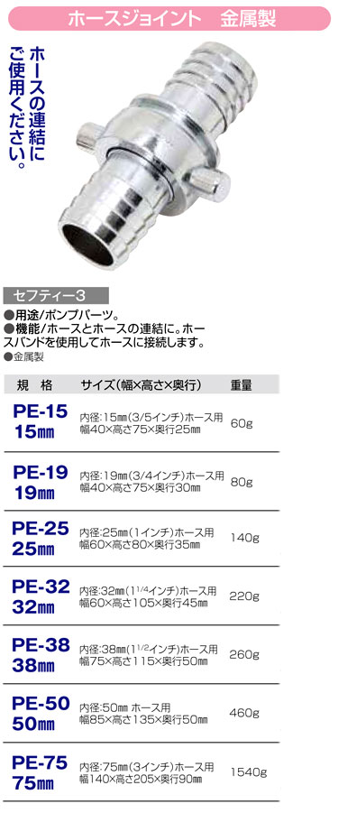 〔セフティー3〕ホースジョイント　金属製