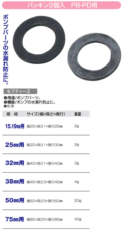 〔セフティー3〕パッキン2個入　PB・PD用