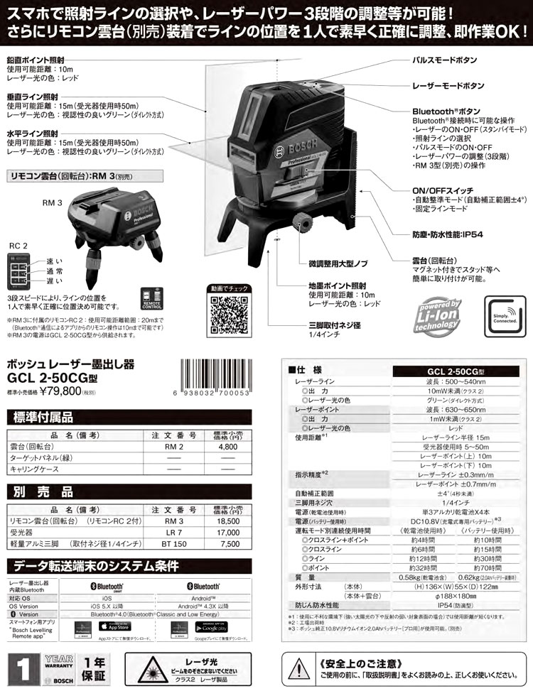 レーザー墨出し器　水平・垂直・鉛直・地墨（ダイレクトグリーン）
