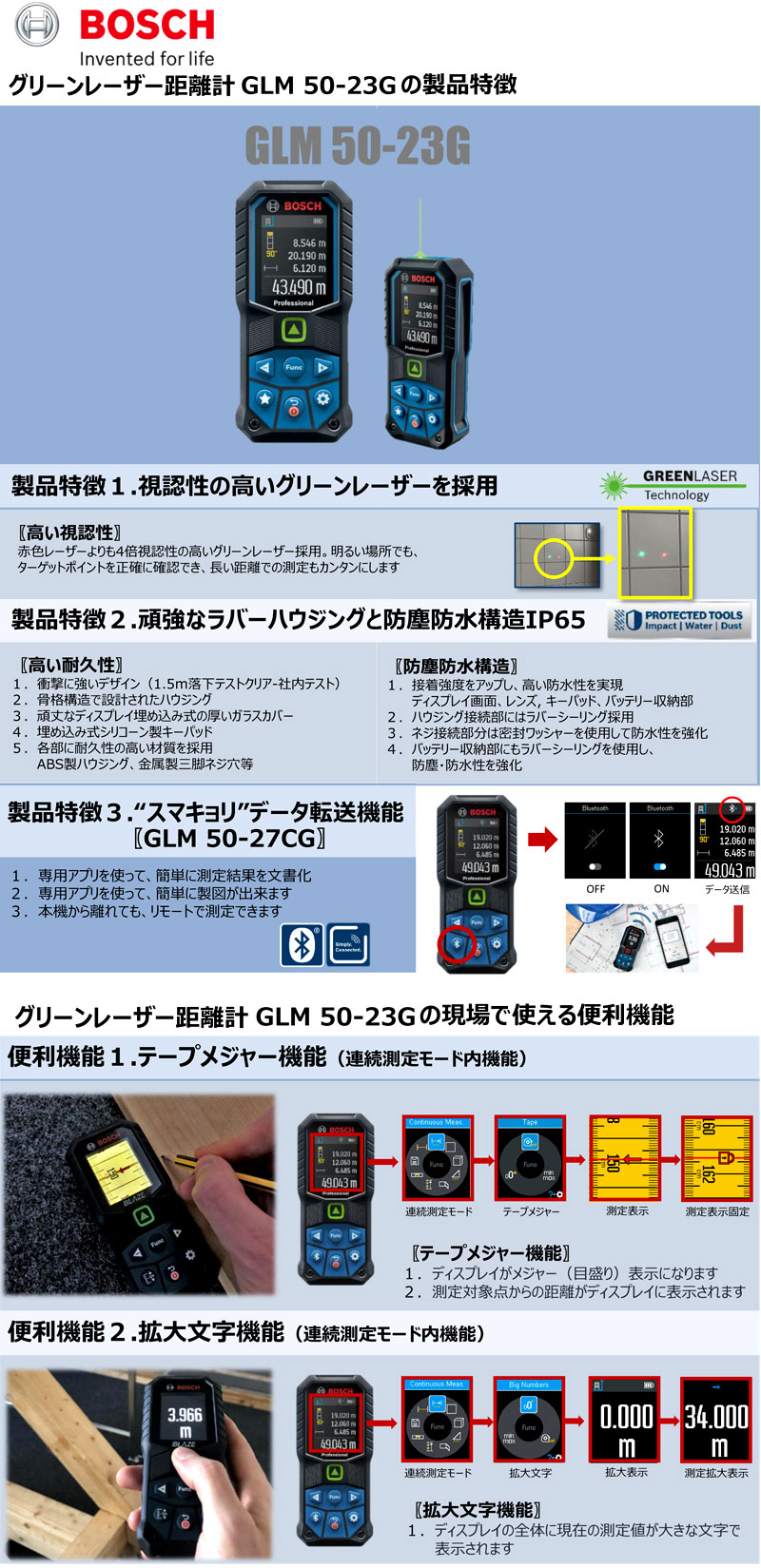 ボッシュ グリーンレーザー距離計 GLM50-23G - 計測、検査