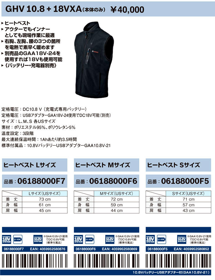 バッテリーヒートベスト【本体のみ】