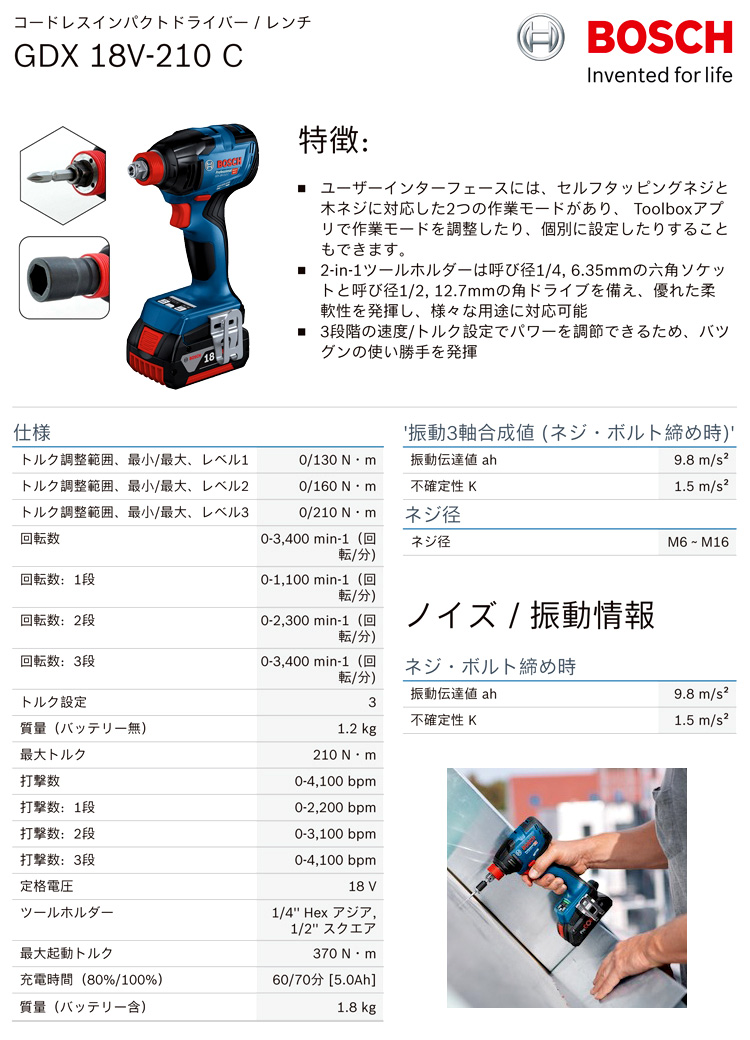 18V【5.0Ah電池付】コードレスインパクトドライバー(レンチ兼用)