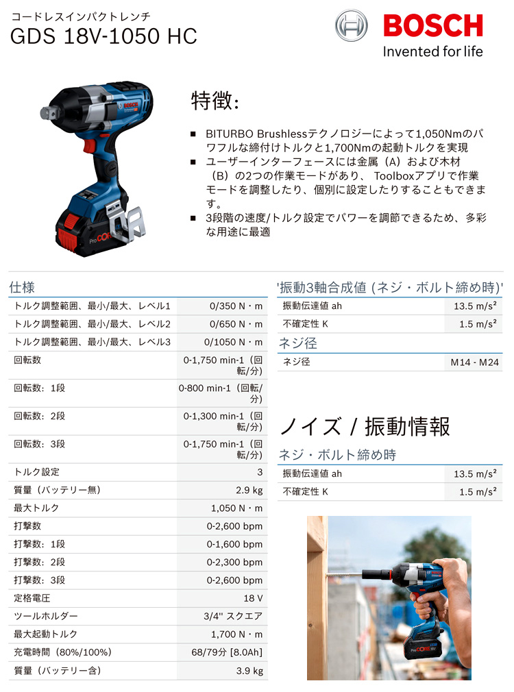 18V【8.0Ah電池付】コードレスインパクトレンチ(差込角19mm)