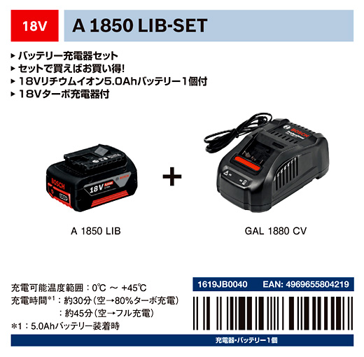 18Vバッテリー充電器セット(5.0Ah×1)