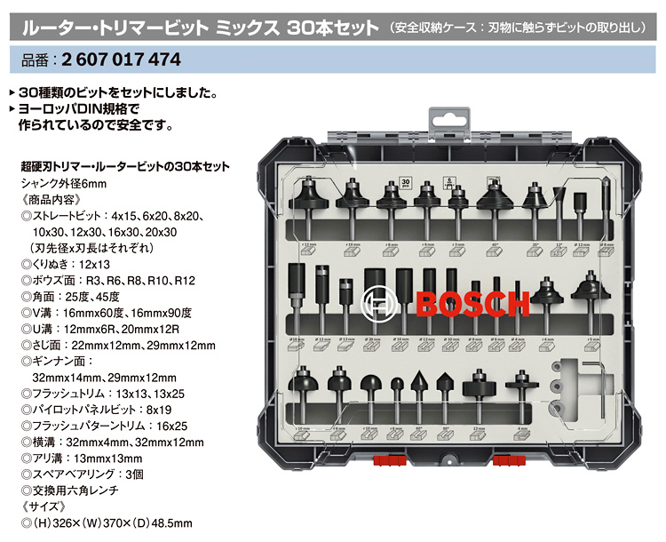 ボッシュ電動工具 ルーター・トリマービットセット(30本組) 2607017474