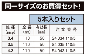 お買い得5本入りSDSプラスビットS4Lショートタイプ