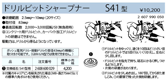 ボッシュ電動工具 ドリルビットシャープナーS41型 2607990050 ボッシュ電動工具 ドリルビットシャープナーS41型 2607990050