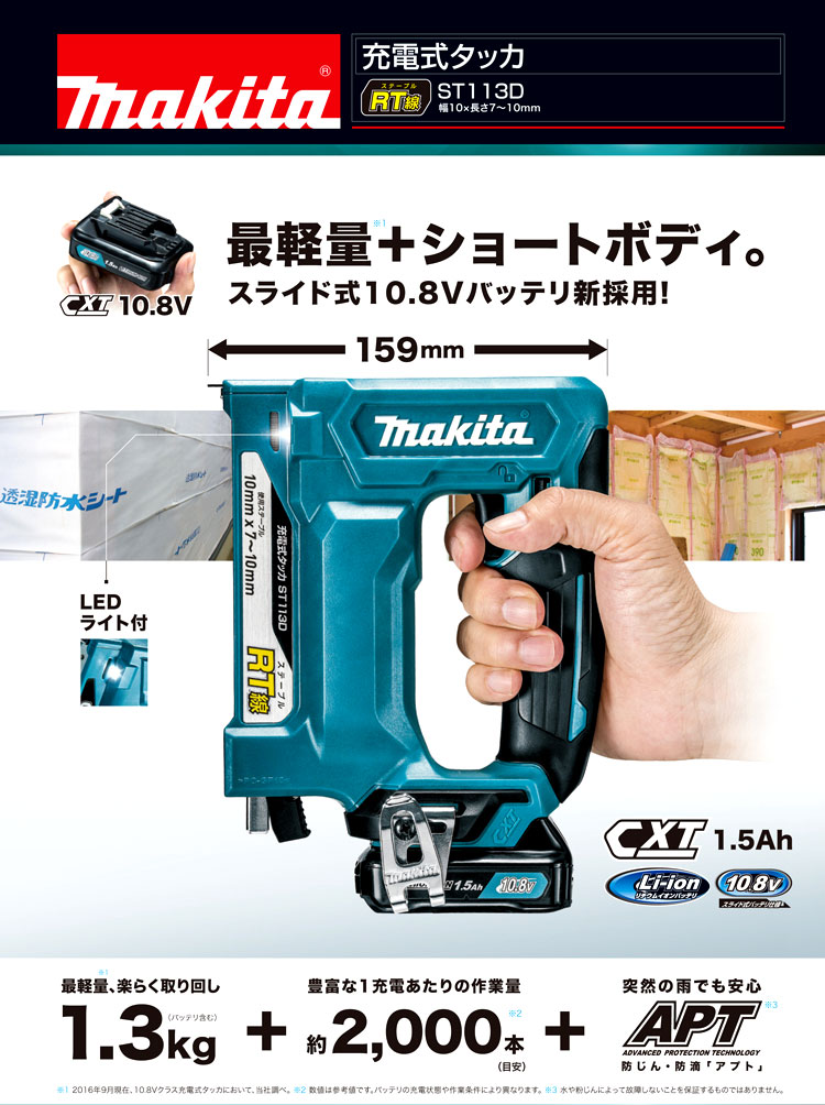 10.8V【1.5Ah電池付】RT線充電式タッカ