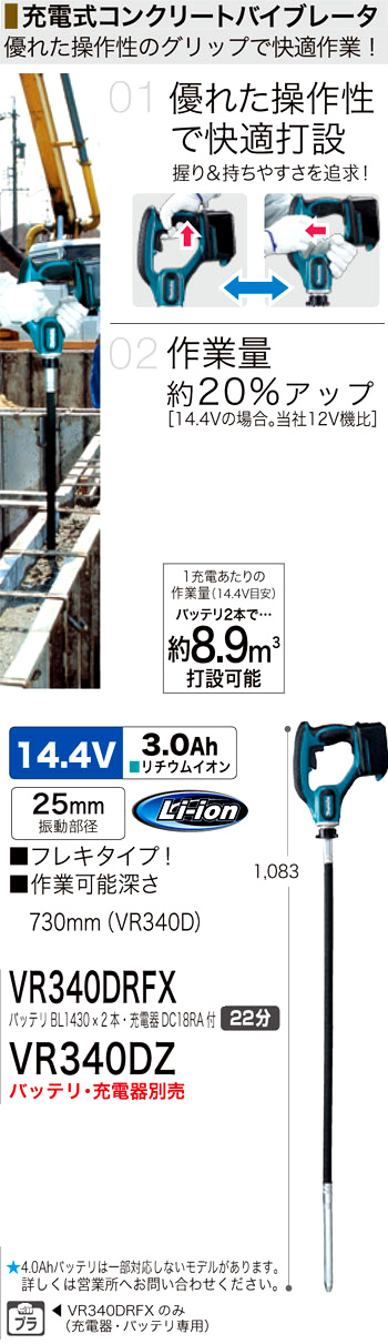 楽天カード分割】 高橋本社 店マキタ makita VR440DRFX 充電式コンクリートバイブレーター 14.4V 3.0Ah  振動部径25mm