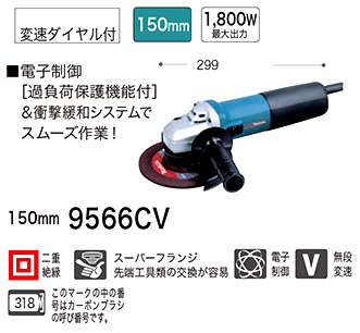 マキタ 150mm電子ディスクグラインダ 9566CV / ディスクグラインダー