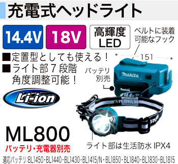 14.4V 18V〔高輝度LED〕充電式ヘッドライト