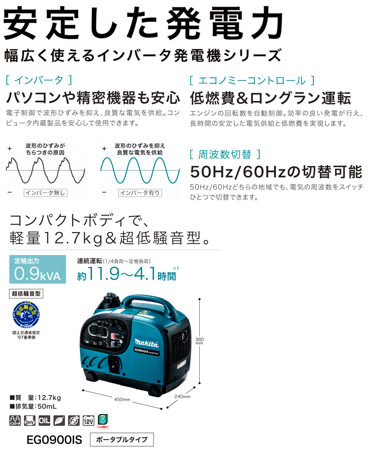 マキタ ポータブルインバータ発電機 EG0900IS / 発電機 / エンジン工具