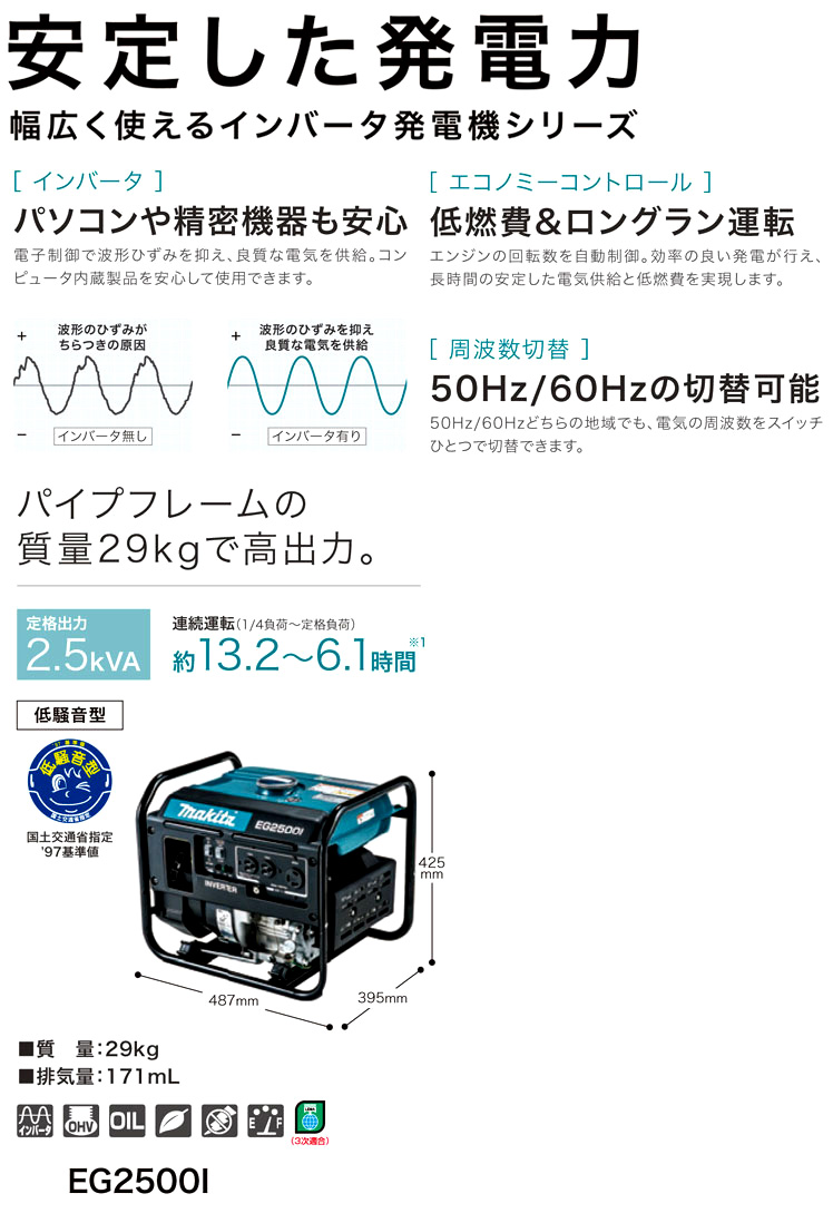 最大84%OFFクーポン マキタ電動工具 インバーター発電機 EG2500I