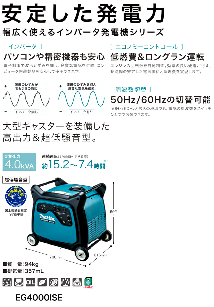 最大54％オフ！ マキタ電動工具 インバーター発電機 EG4000ISE