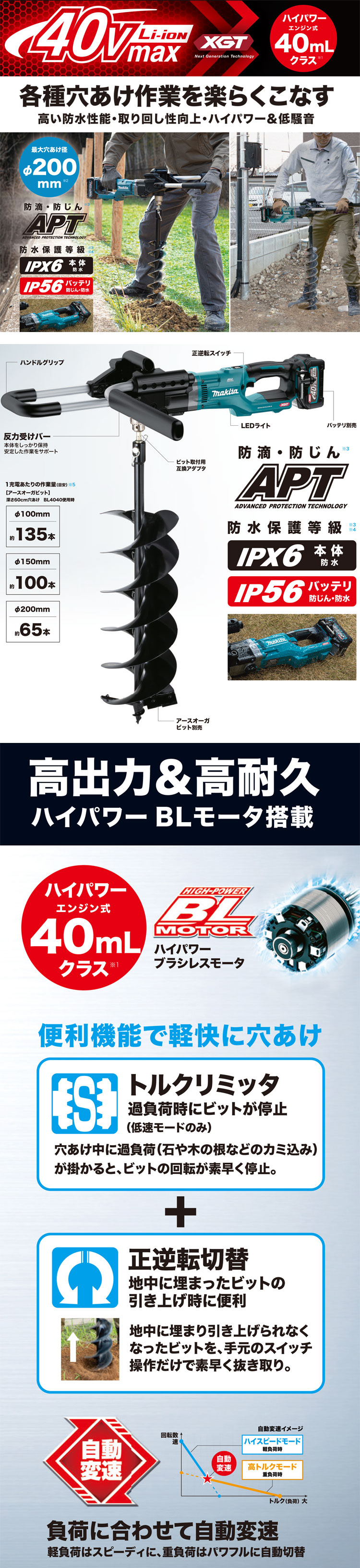 マキタ 40Vmaxアースオーガ【本体のみ】 DG001GZ / アースオーガ / 充電 工具 | 電動工具の道具道楽