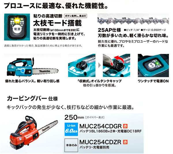 250mm18V【6.0Ah電池付】充電式チェーンソー