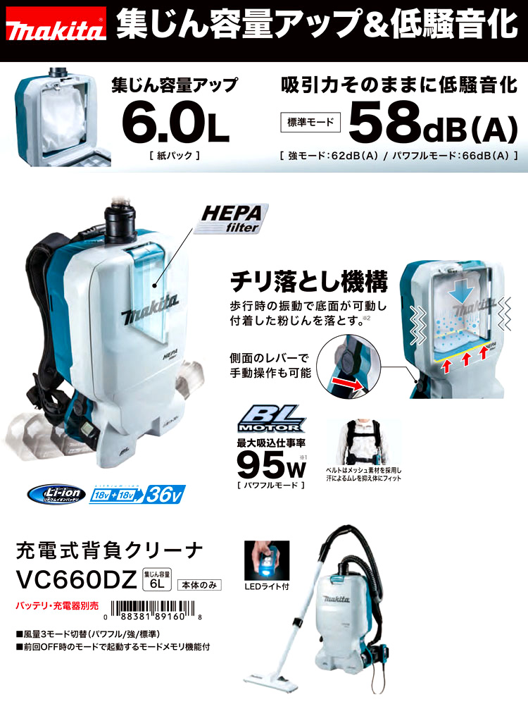 18V+18V(36V)充電式背負クリーナー【本体のみ】