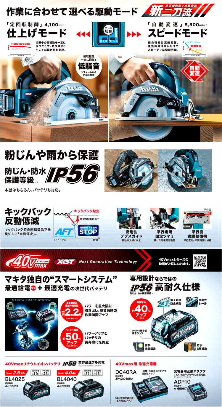 165mm 36V【2.5Ah電池付】40Vmaxマルノコ