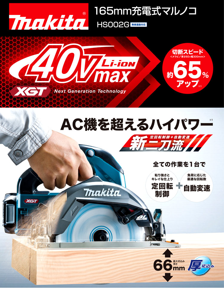 165mm 36V【2.5Ah電池付】40Vmaxマルノコ〔無線連動対応〕