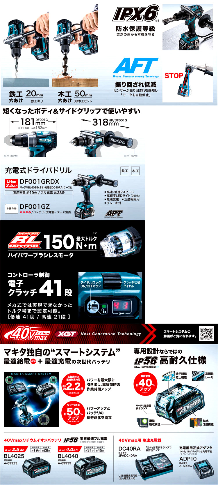 36V【2.5Ah電池付】40Vmaxドライバードリル