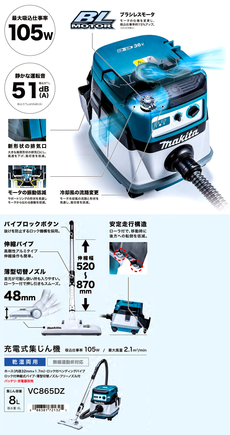 18+18(36V)充電式集じん機（乾湿両用）【本体のみ】8L