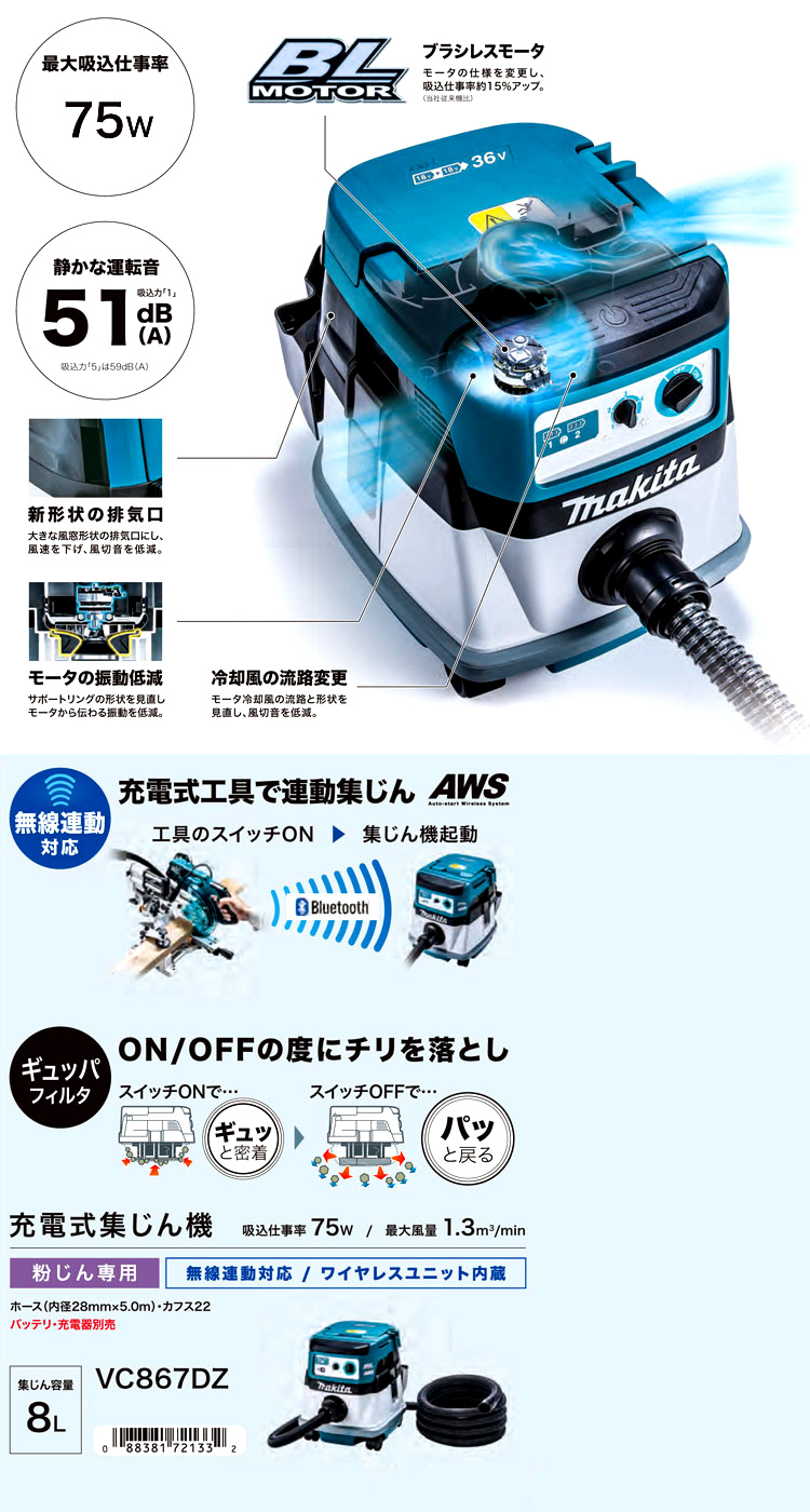 18+18V(36V)充電式集じん機（粉じん専用）【本体のみ】〔無線連動対応