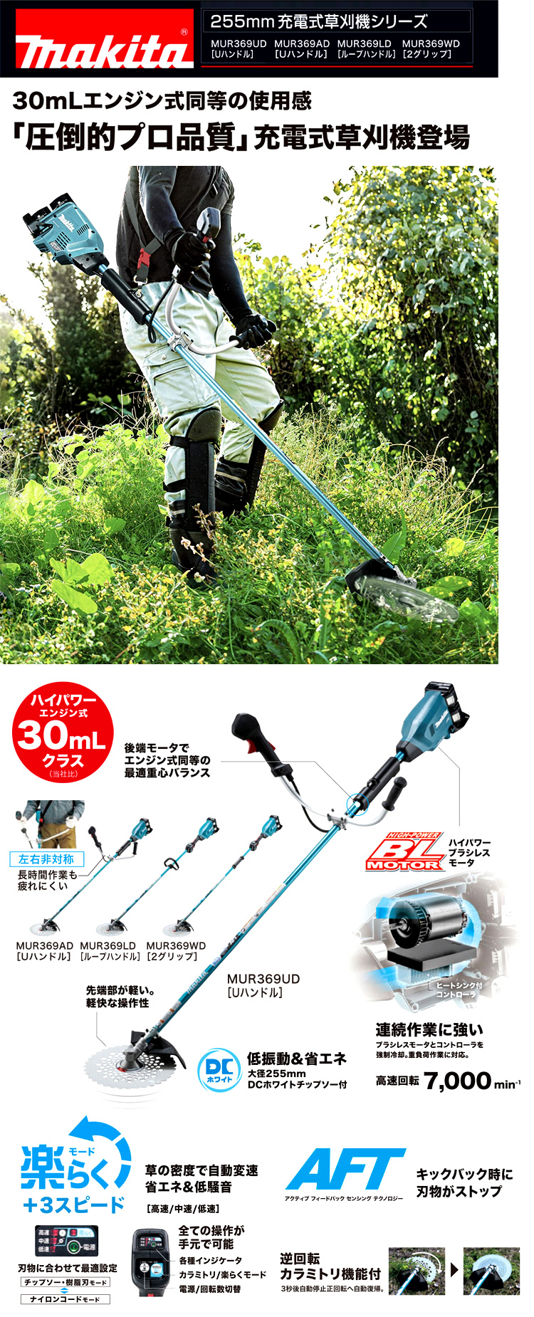 11周年記念イベントが マキタ 36V 18V 充電式草刈機 Uハンドル 刈込幅255mm MUR368UDG2 エンジン式25mLクラス  リチウムイオン電池 6.0Ah バッテリBL1860B×2本