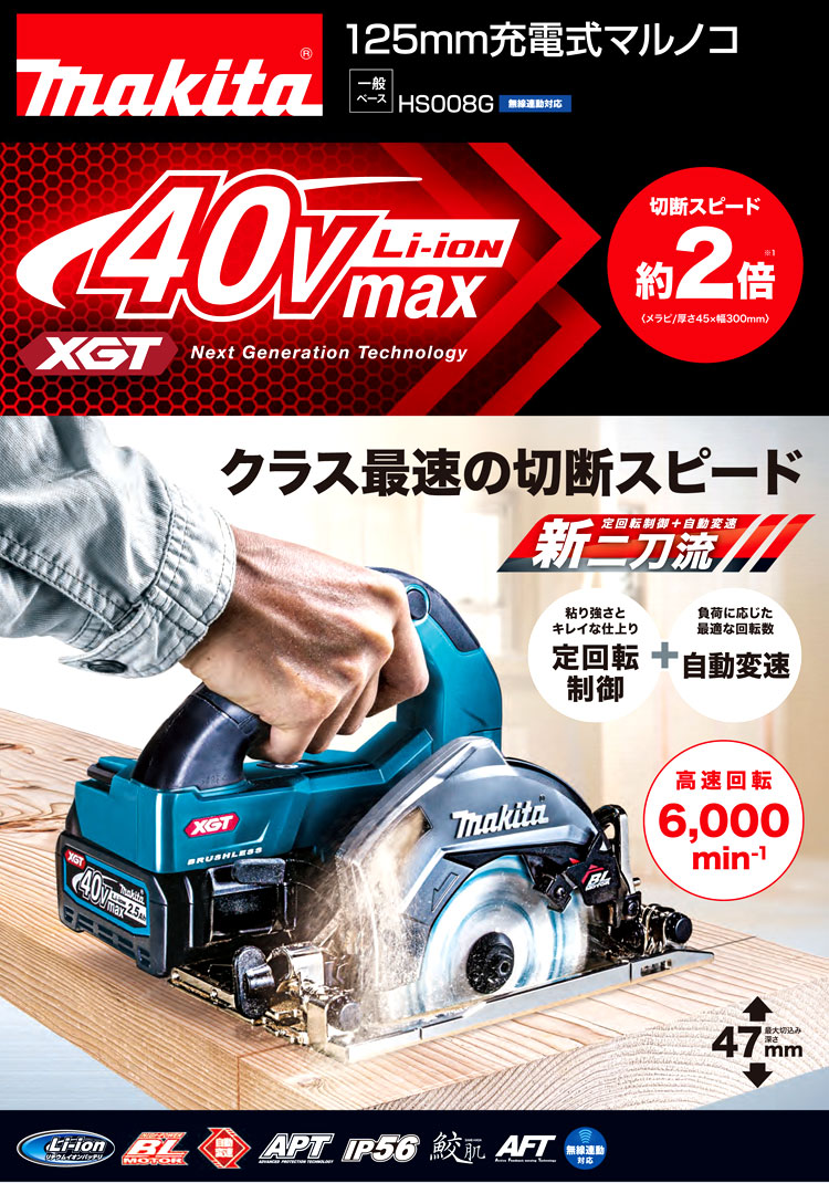 125mm 36V【2.5Ah電池付】40Vmaxマルノコ一般ベース（一体式）〔無線連動対応〕