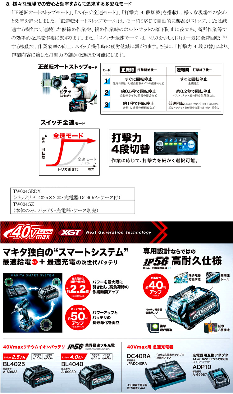 36V【2.5Ah電池付】40Vmaxインパクトレンチ(差込角12.7mm)