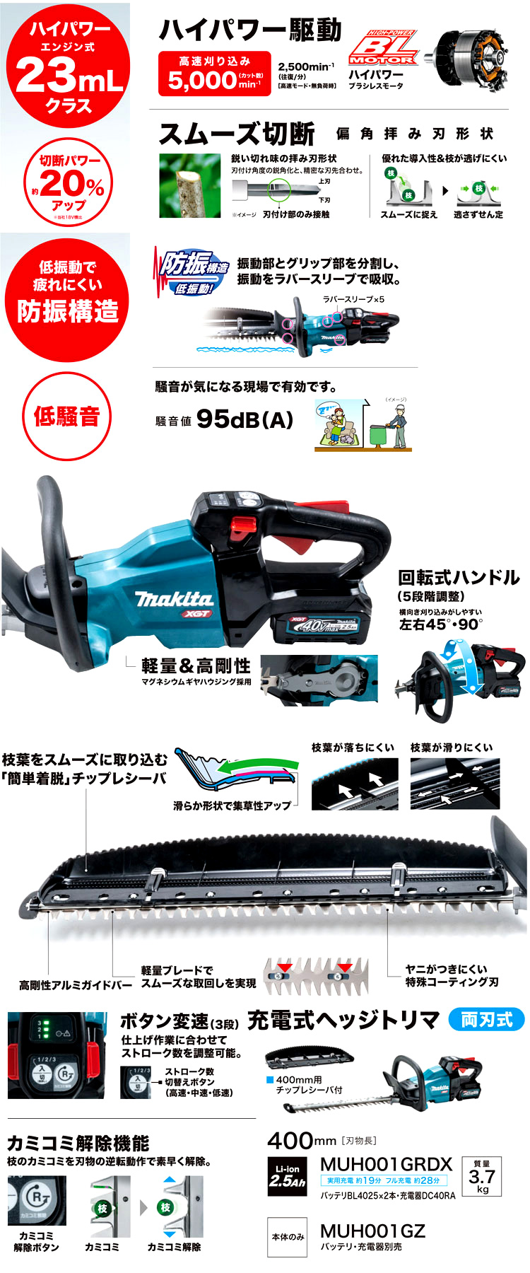 36V【2.5Ah電池付】400mm40Vmaxヘッジトリマ